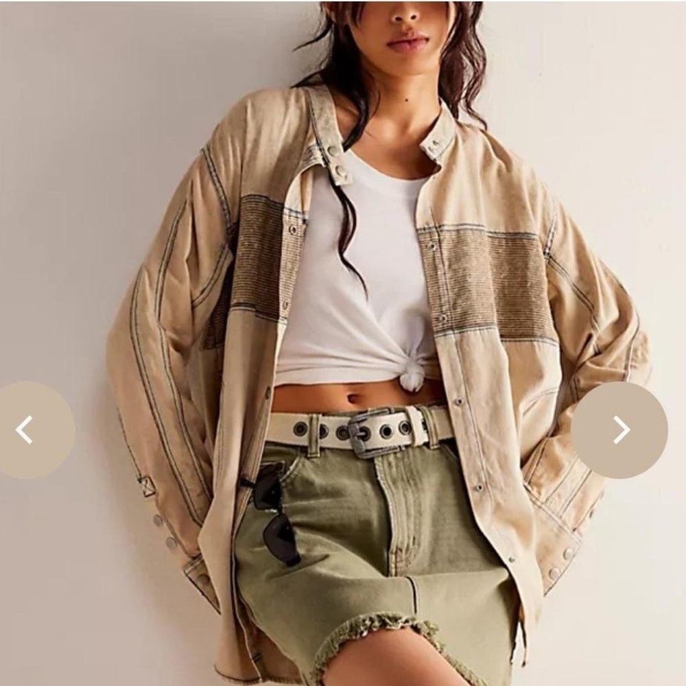 Free People We The Free Moto Colorblock Shirt Jacket Size Extra Small